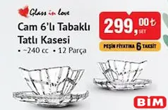 GLASS İN LOVE CAM 6’LI TABAKLI TATLI KASESİ 12 PARÇA 240 CC